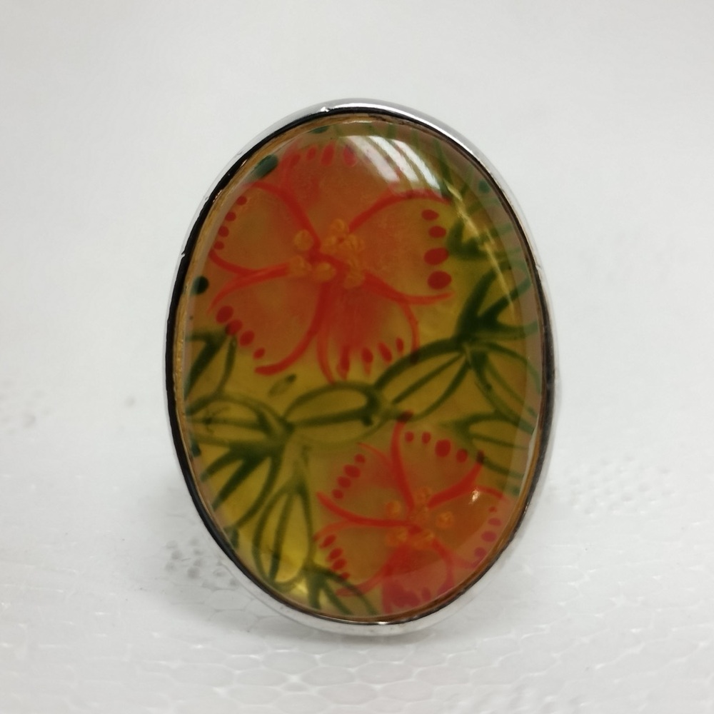 Sterling Silver Flower Resin Ring Size 6